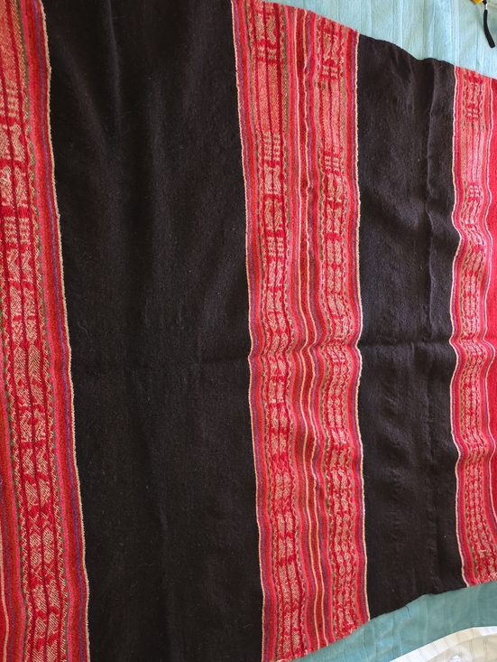 Hand Crafted Other - Handwoven Black Blanket with Red Striped Pattern